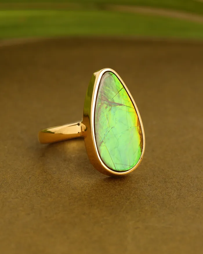 YoTreasure Rings 14K Gold Vermeil Over 925 Silver 8 Cts Ammolite Gemstone Ring