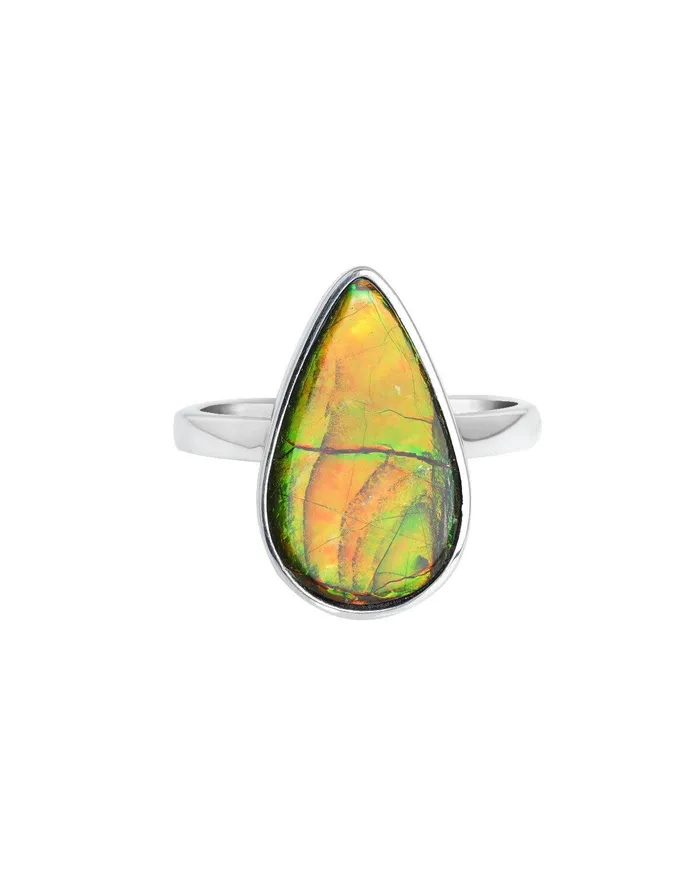 YoTreasure Rings 805 Ct Ammolite Ring Solid 925 Sterling Silver Jewelry