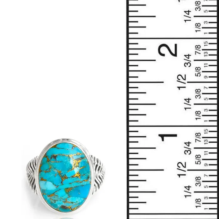 YoTreasure Rings Blue Copper Turquoise Solid 925 Sterling Silver Cocktail Ring Jewelry