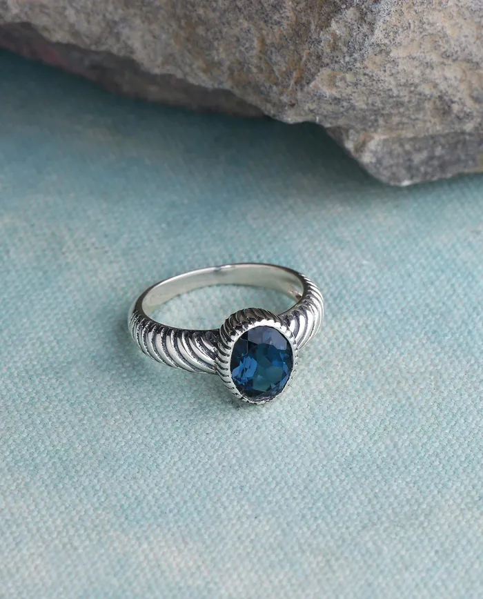 YoTreasure Rings London Blue Topaz Gemstone Ring Solid 925 Sterling Silver Jewelry