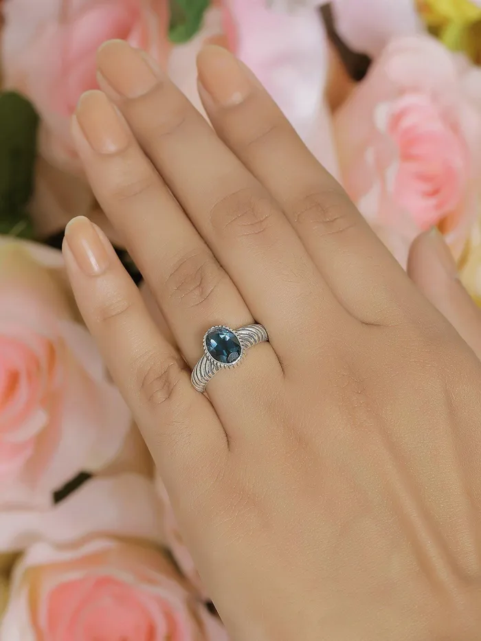 YoTreasure Rings London Blue Topaz Gemstone Ring Solid 925 Sterling Silver Jewelry