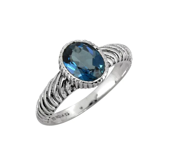 YoTreasure Rings London Blue Topaz Gemstone Ring Solid 925 Sterling Silver Jewelry