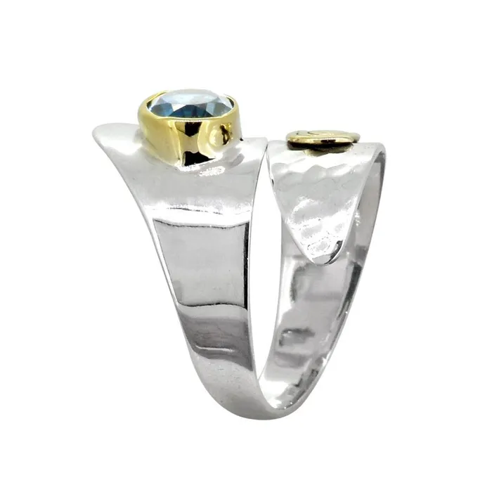 YoTreasure Rings London Blue Topaz Solid 925 Sterling Silver Brass Two Tone Ring Jewelry