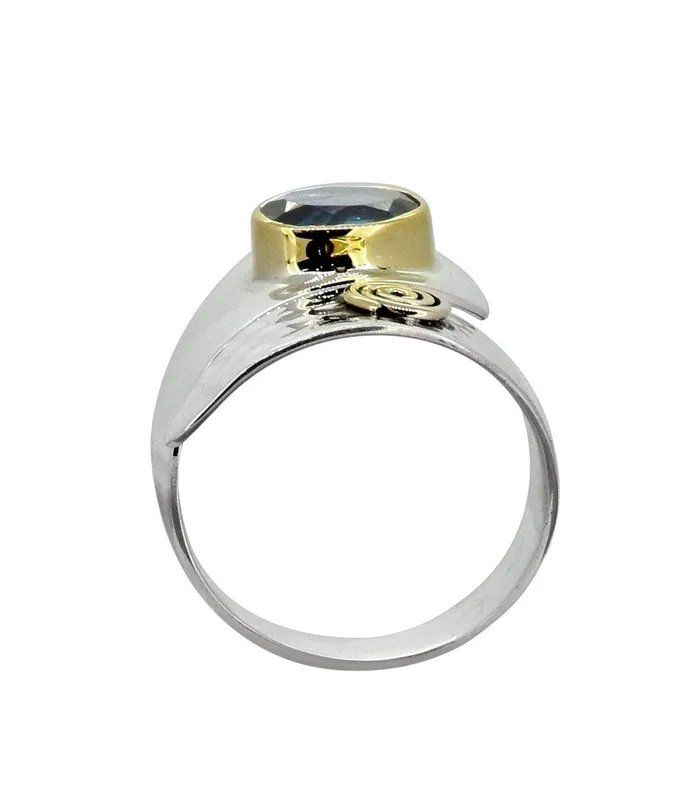 YoTreasure Rings London Blue Topaz Solid 925 Sterling Silver Brass Two Tone Ring Jewelry