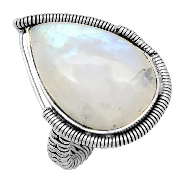 YoTreasure Rings Rainbow Moonstone Solid 925 Sterling Silver Ring Jewelry