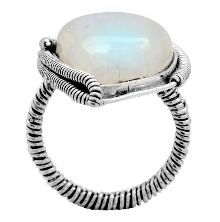 YoTreasure Rings Rainbow Moonstone Solid 925 Sterling Silver Ring Jewelry