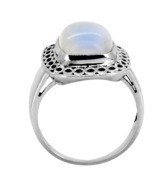 YoTreasure Rings Rainbow Moonstone Solid 925 Sterling Silver Ring Jewelry