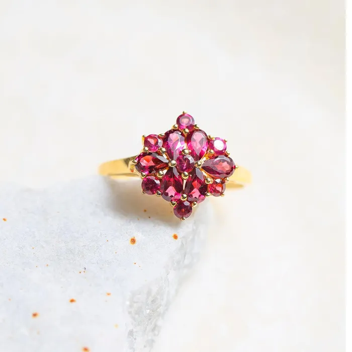 YoTreasure Rings Rhodolite Garnet Cluster Ring 14k Gold Over 925 Silver Jewelry
