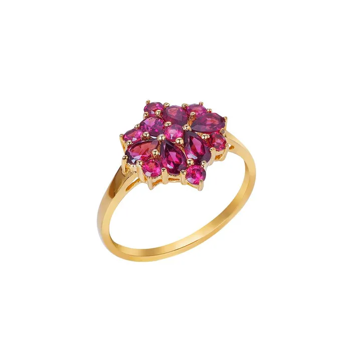 YoTreasure Rings Rhodolite Garnet Cluster Ring 14k Gold Over 925 Silver Jewelry