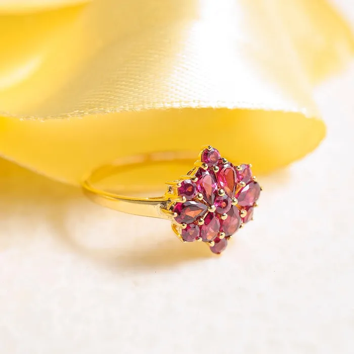 YoTreasure Rings Rhodolite Garnet Cluster Ring 14k Gold Over 925 Silver Jewelry