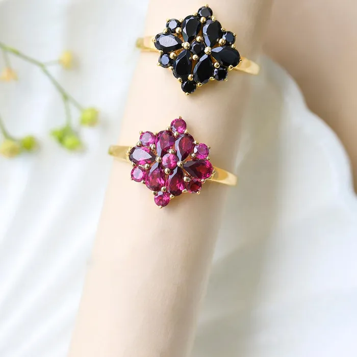 YoTreasure Rings Rhodolite Garnet Cluster Ring 14k Gold Over 925 Silver Jewelry