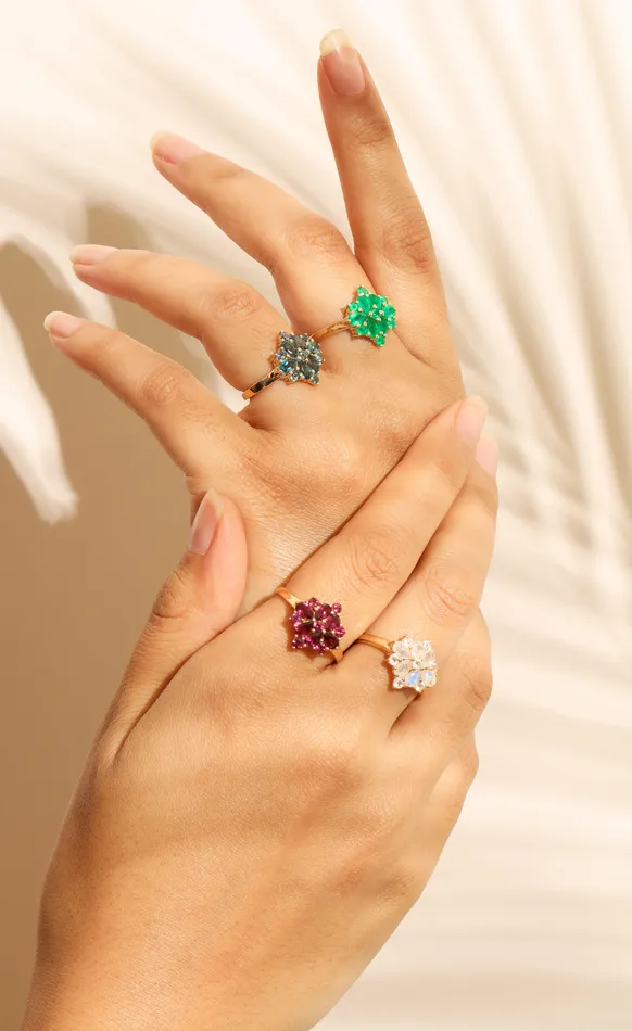 YoTreasure Rings Rhodolite Garnet Cluster Ring 14k Gold Over 925 Silver Jewelry