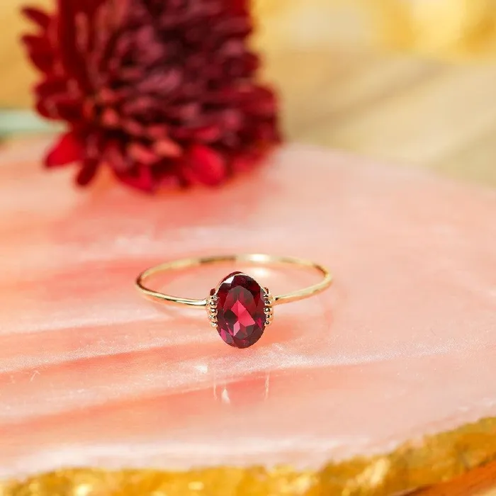 YoTreasure Rings Rhodolite Garnet Ring 14K Yellow Gold Women Jewelry