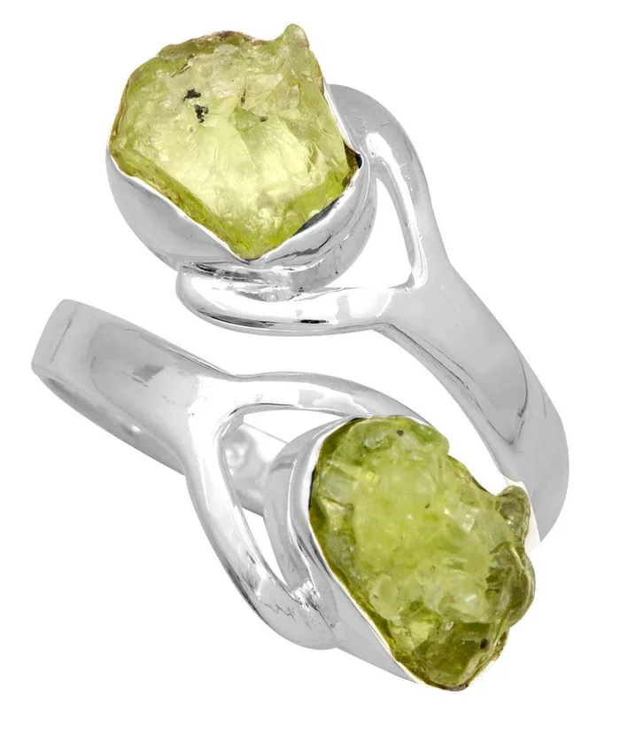YoTreasure Rings Rough Peridot 925 Sterling Silver Rings Silver Jewelry