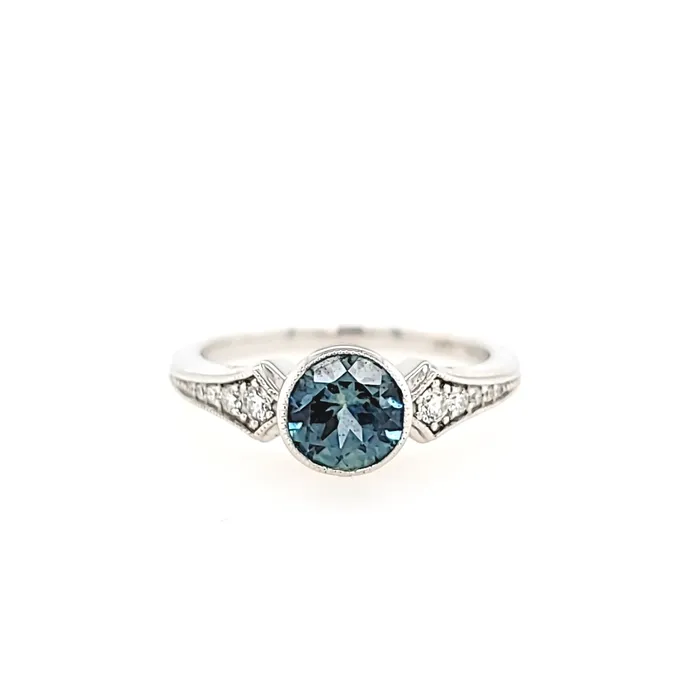 Zeghani Rings White Gold Montana Sapphire Diamond Ring I6072